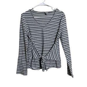 A New Day Women's Small Striped Tie Front Long Sleeve Blouse Shirt Top